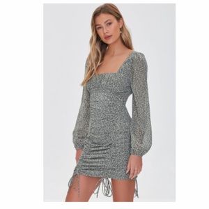 Long sleeve ruched tie up mini dress